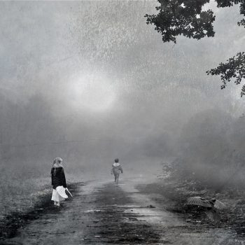 Illustration of children alone on a dark dirt road