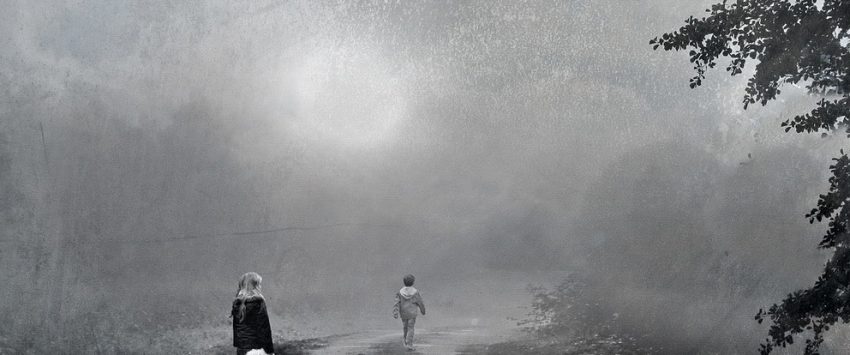 Illustration of children alone on a dark dirt road