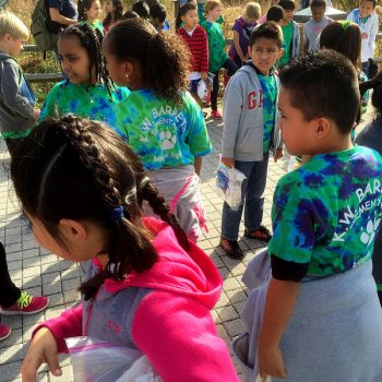 Group of school kids outside on a trip