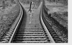 Railroad tracks being split into different directions