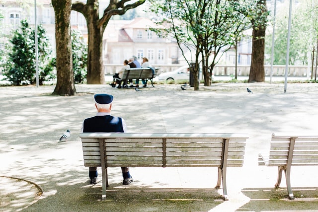 elderly man on bench in park
