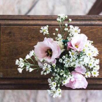 coffin and flowers